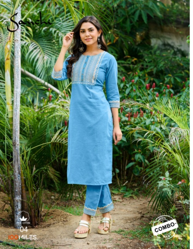 100 miles Sanchi cotton elegant kurti with pant catalog