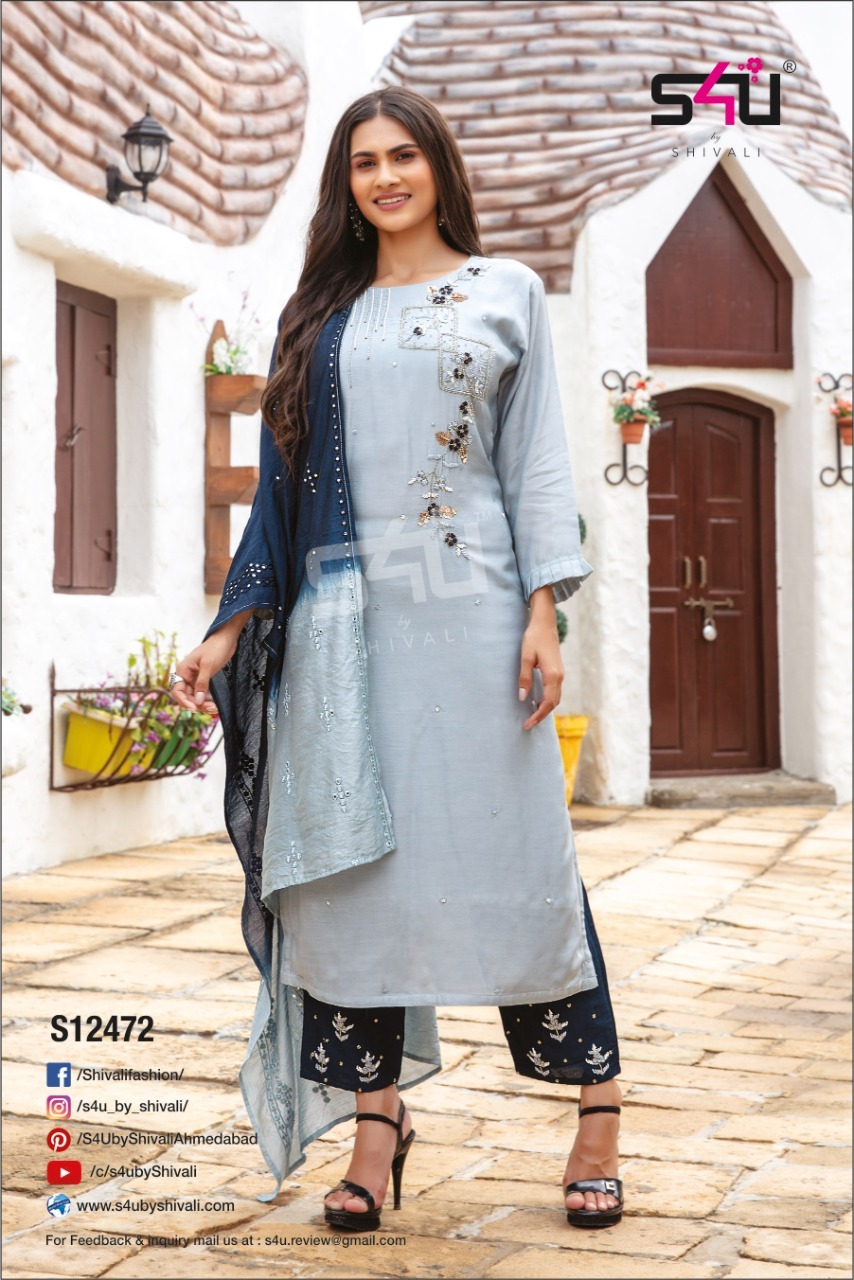 s4u s4u 218 fancy innovative look kurti pant with dupatta size set