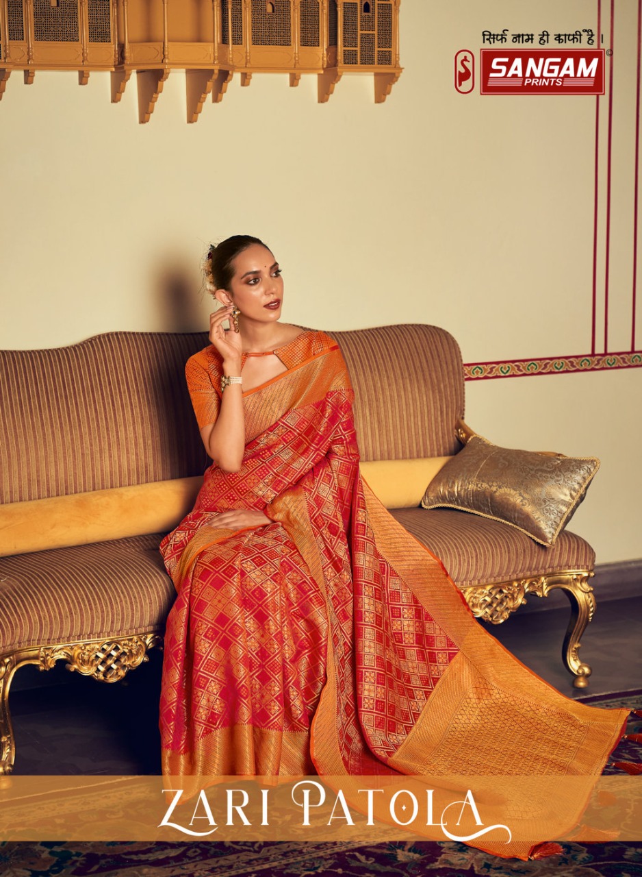 sangam print zari patola patola silk elegant look saree catalog