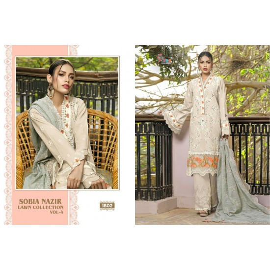 Shree Fab S 1802 Pure Lawn Cotton with HEAVY ORGANZA  EMBROIDERY BOUDER Suit Single