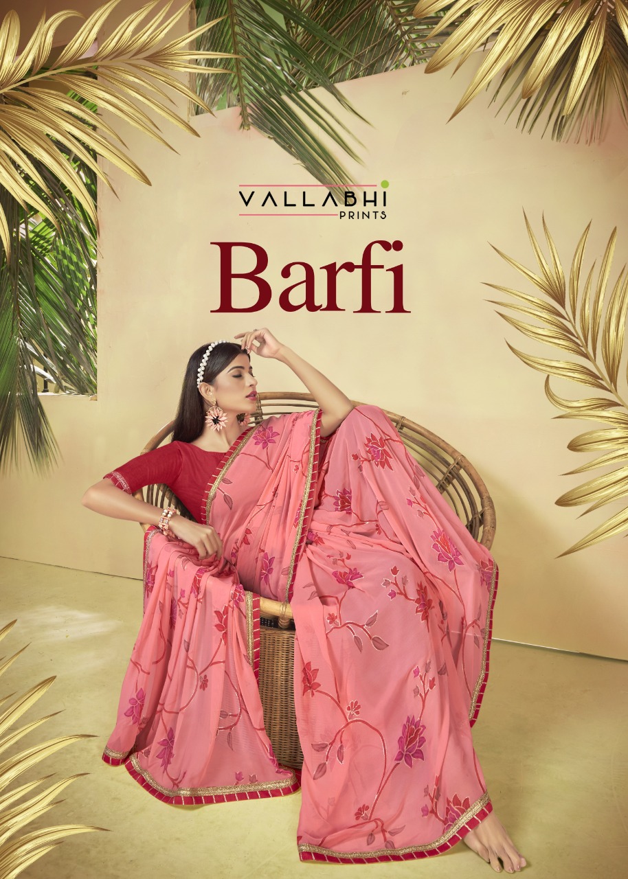 vallabhi print barfi georgette exclusive print saree catalog