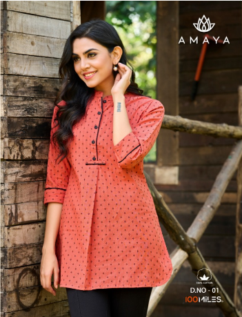 100 miles amaya Pure Handloom Cotton elegant short kurti catalog