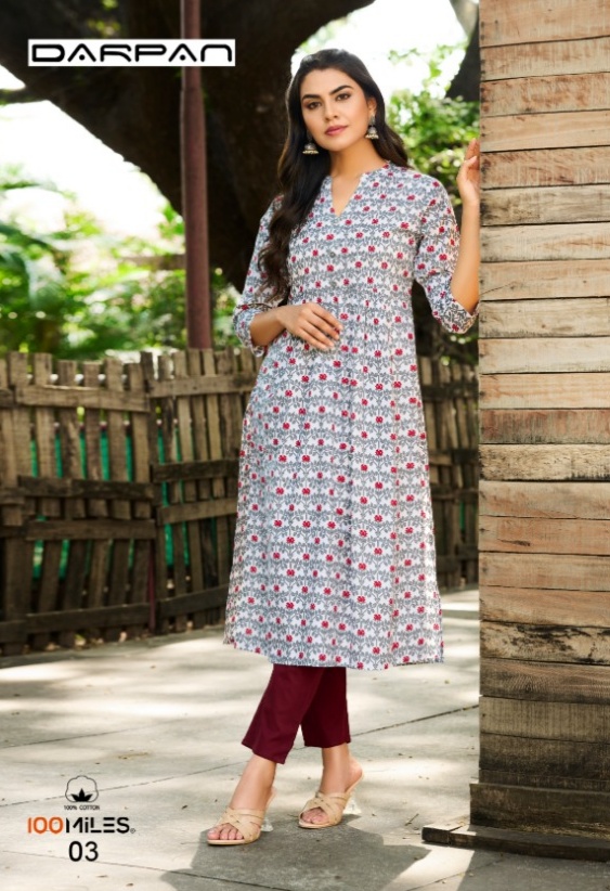 100 miles darpan cotton classic trendy look kurti catalog