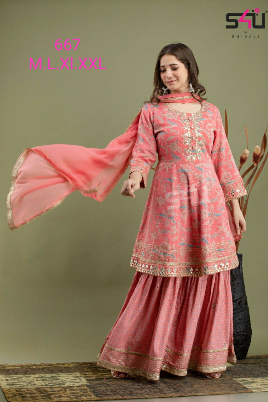 s4u s4u 667 fancy gorgeous look top bottom with dupatta size set