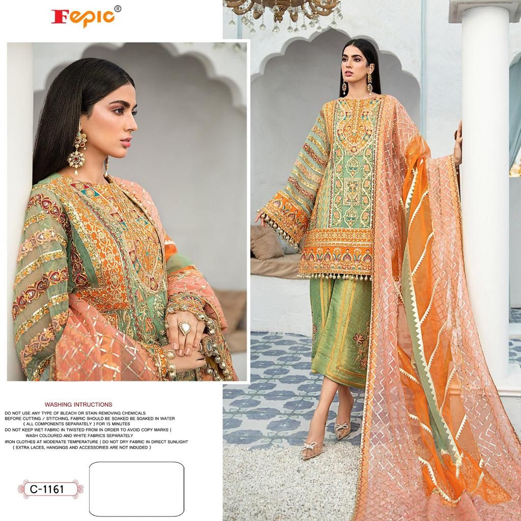 fepic rosemeen c 1161 pure organza heavy embroidary look salwar suit single