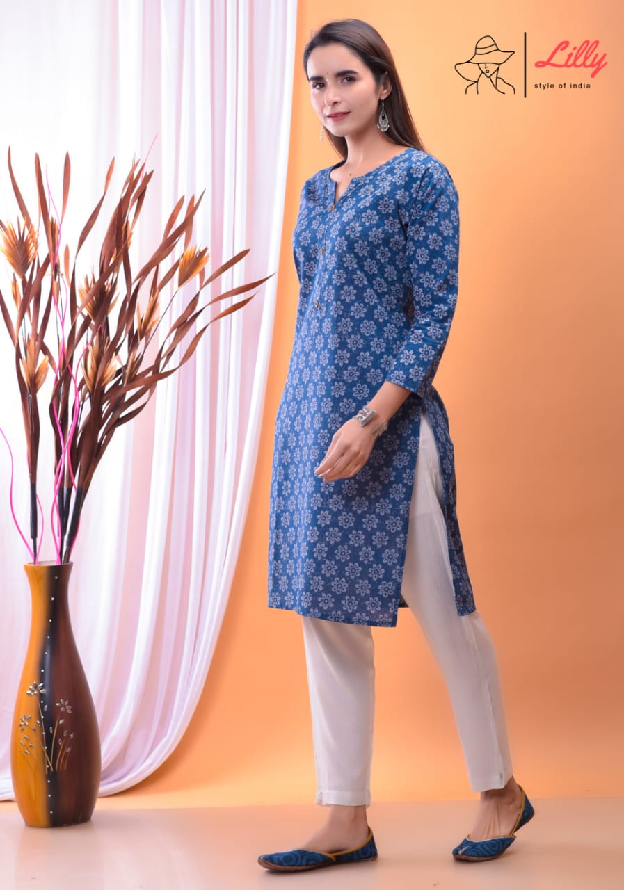 Lilly style of india nena 2 pure mal Cotton kurti Sanganeri print decent look and print top with pant size set