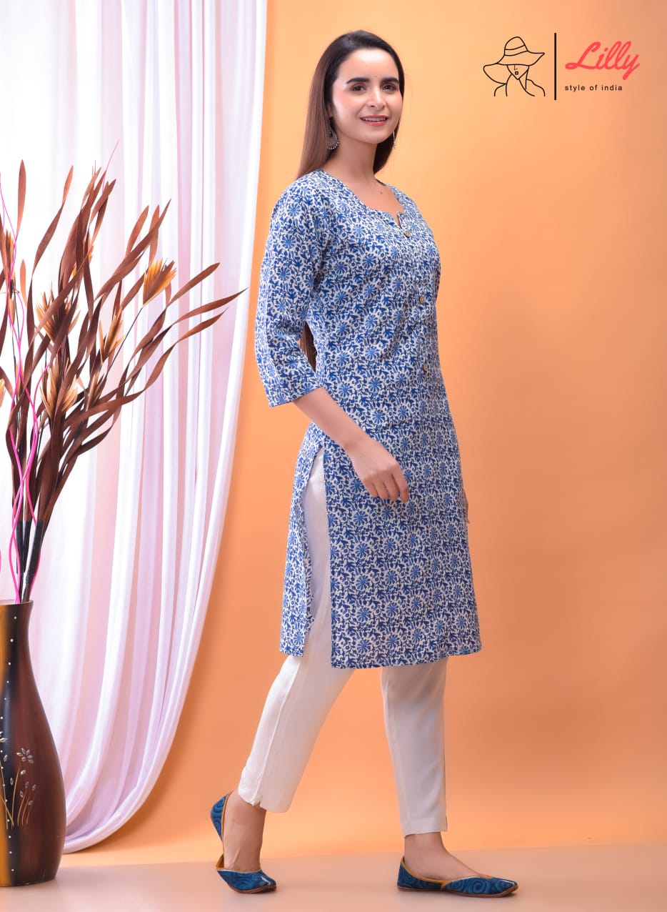 Lilly style of india nena 3 pure mal Cotton Sanganeri print catchy look kurti size set