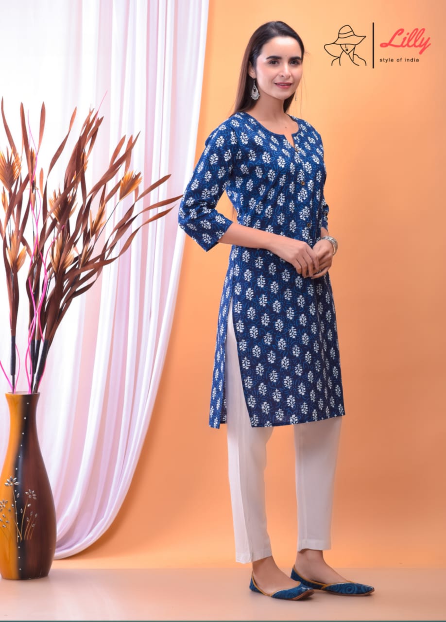 Lilly style of india nena pure mal Cotton kurti Sanganeri print decent look top with pant size set