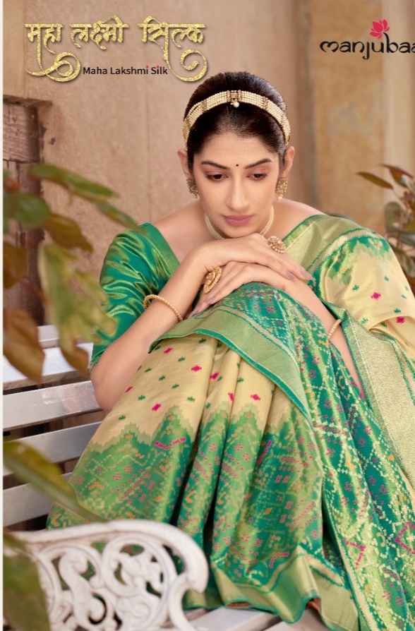 manjubaa mahalaxmi silk 7301 to 7306 kanjeevaram silk regal look saree catalog