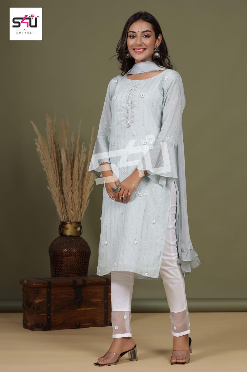 s4u s4u 282 fancy decent colour and look top bottom with dupatta size set