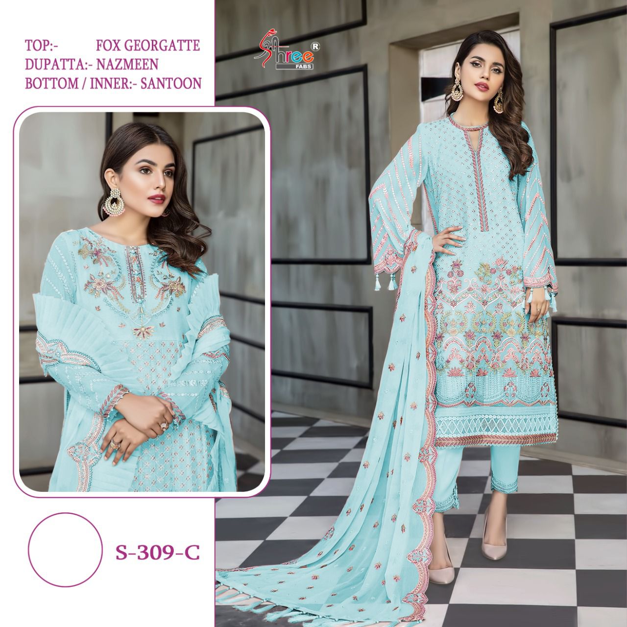 shree fab Super hit des s 309 georgette catchy look salwar suit catalog