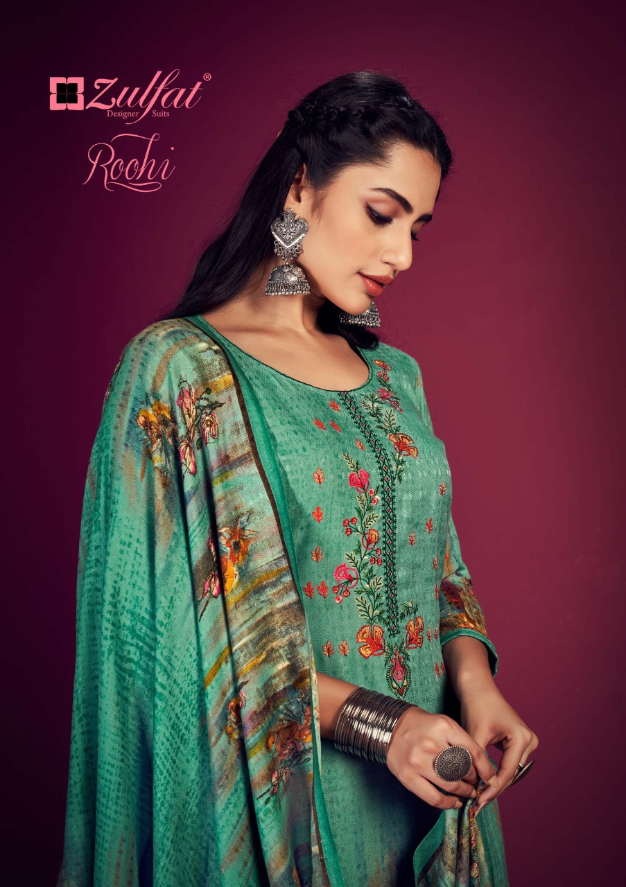 zulfat designer suit roohi pashmina astonishing salwar suit catalog