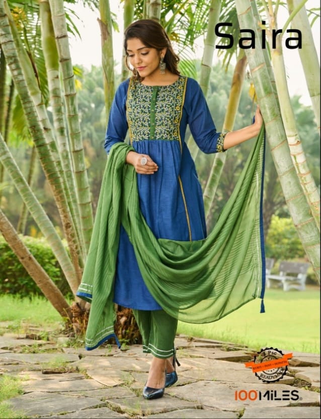 100 miles saira cotton elegant kurti with pant and dupatta  catalog