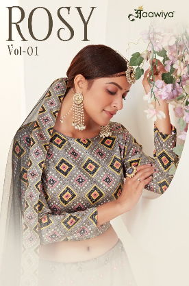 aawiya official rosy vol 1 4001 to 4002 ajmeri silk festive look lehngha choli with dupatta catalog