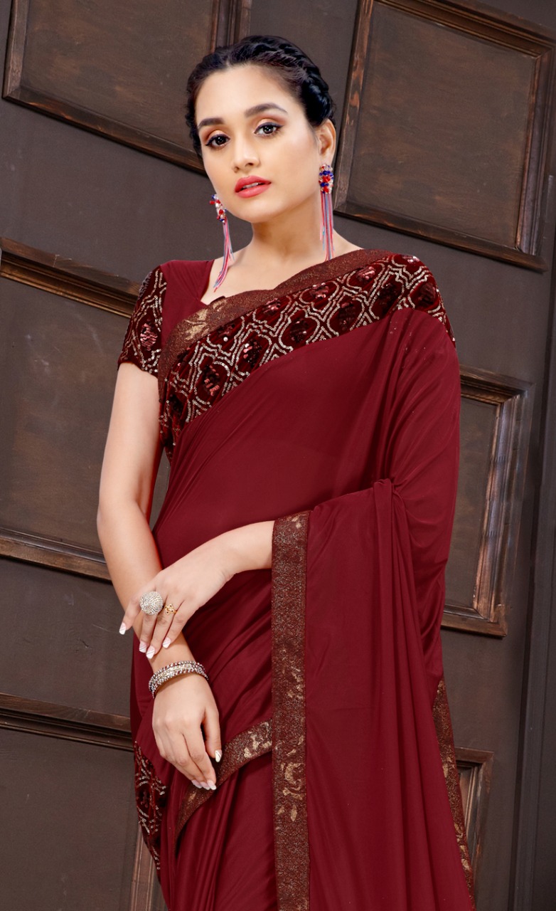 amoha trendz d no 154 Imported Lycra gorgeous look saree single