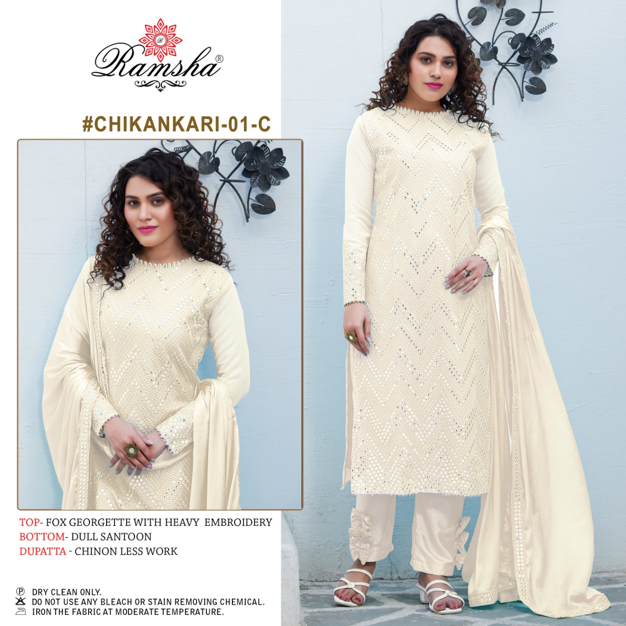 Ramsha RAMSHA Chikankari 01 C Salwar Kameez Georgette Singles