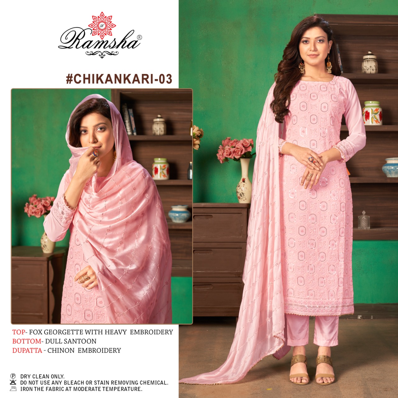 ramsha chikankari 03 georgette regal look salwar suit single