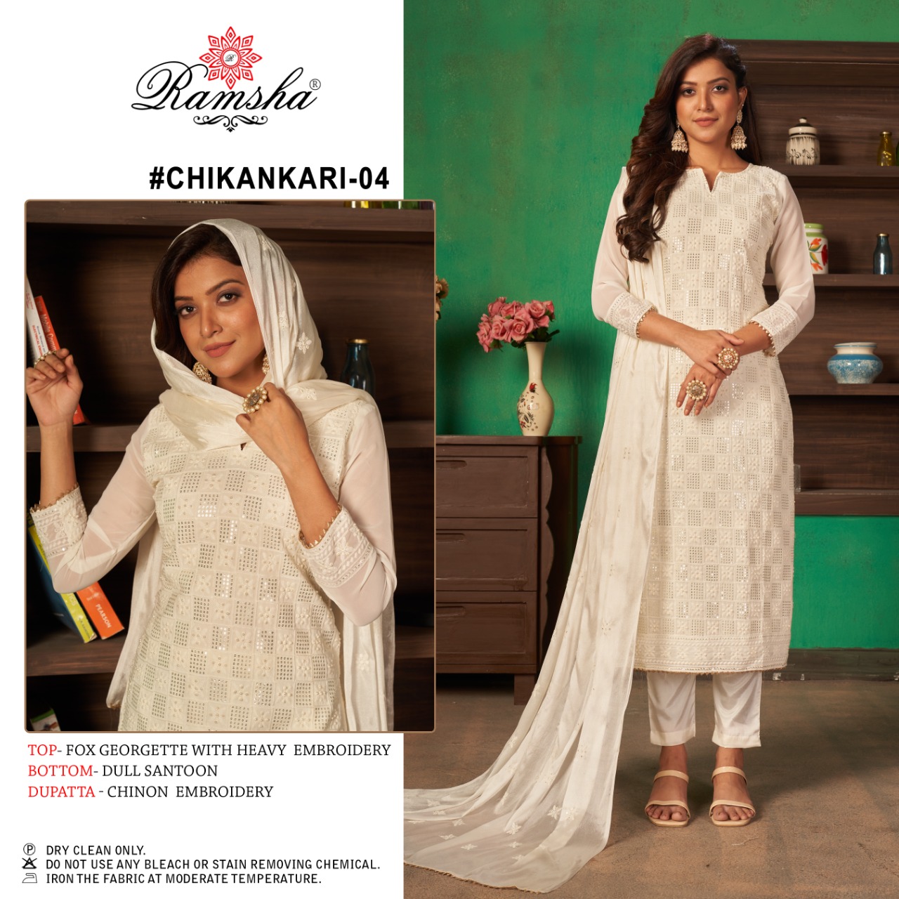 ramsha chikankari 04 georgette decent look salwar suit single