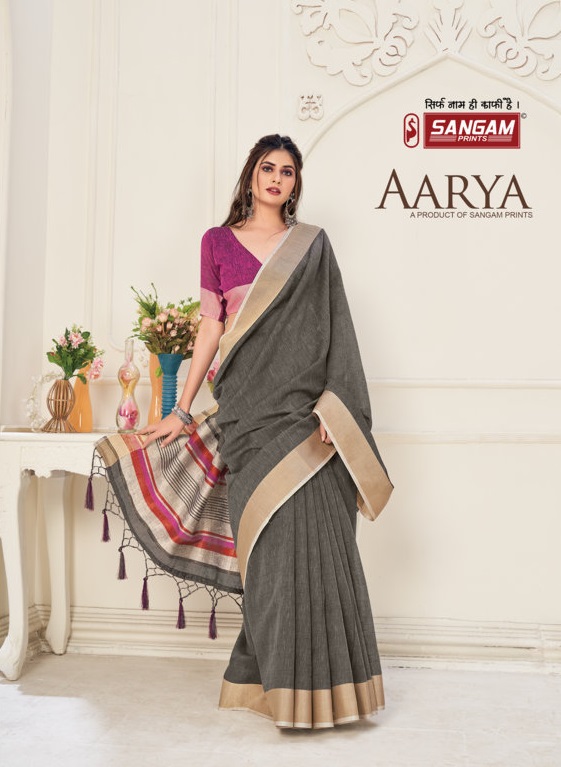 sangam print aarya linen astonishing print saree catalog