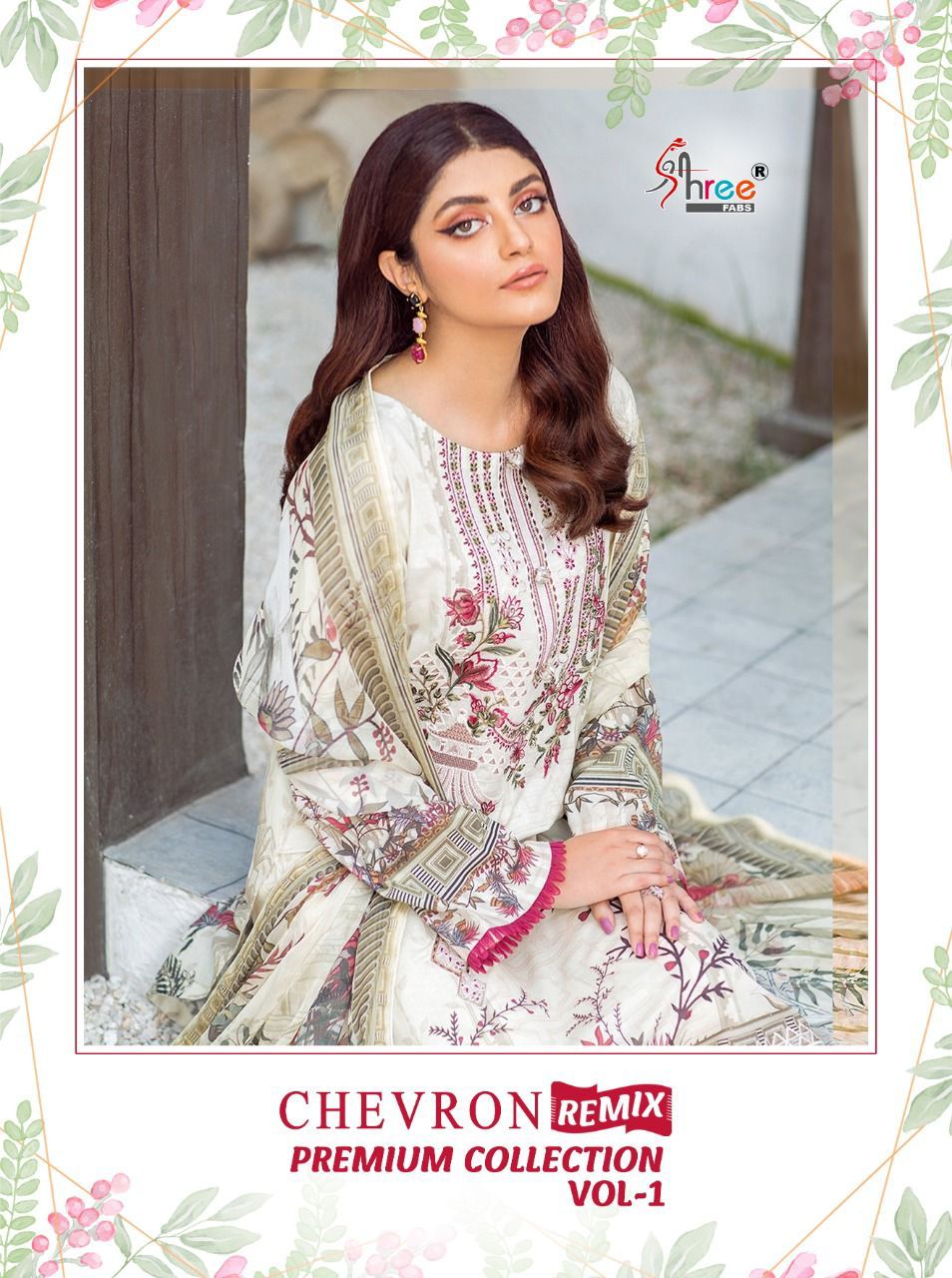 shree fab chevron remix premium collection 01 lawn cotton regal print salwar suit siffon dupatta catalog