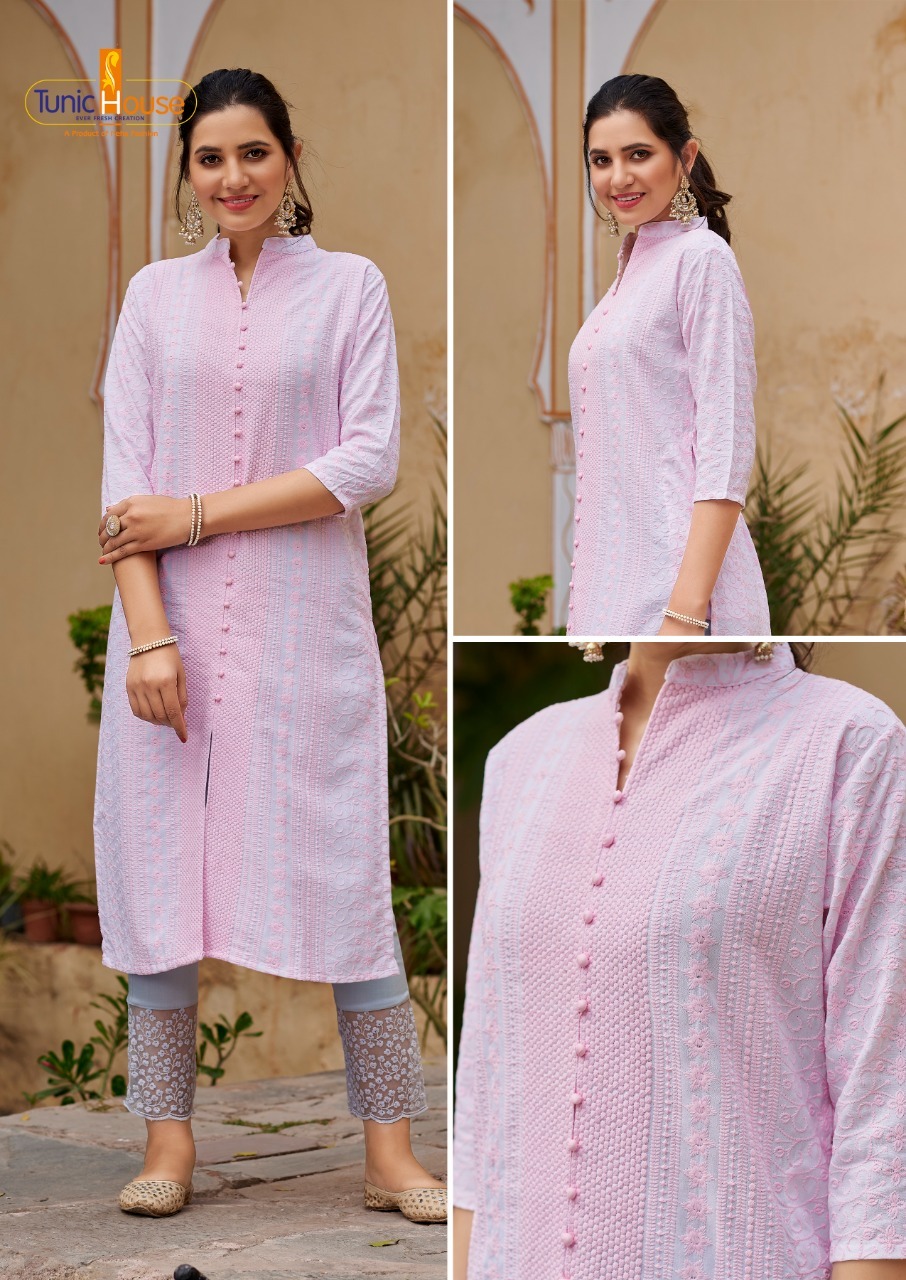 tunic house lucknowi pocket  rayon exclusive work kurti size set catalog