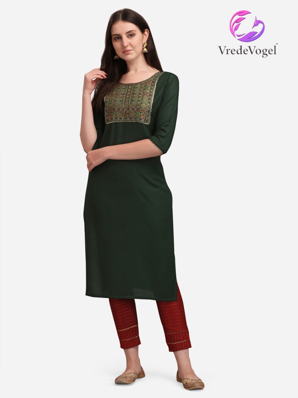 vredevogel rukmani rayon decent look kurti with bottom catalog