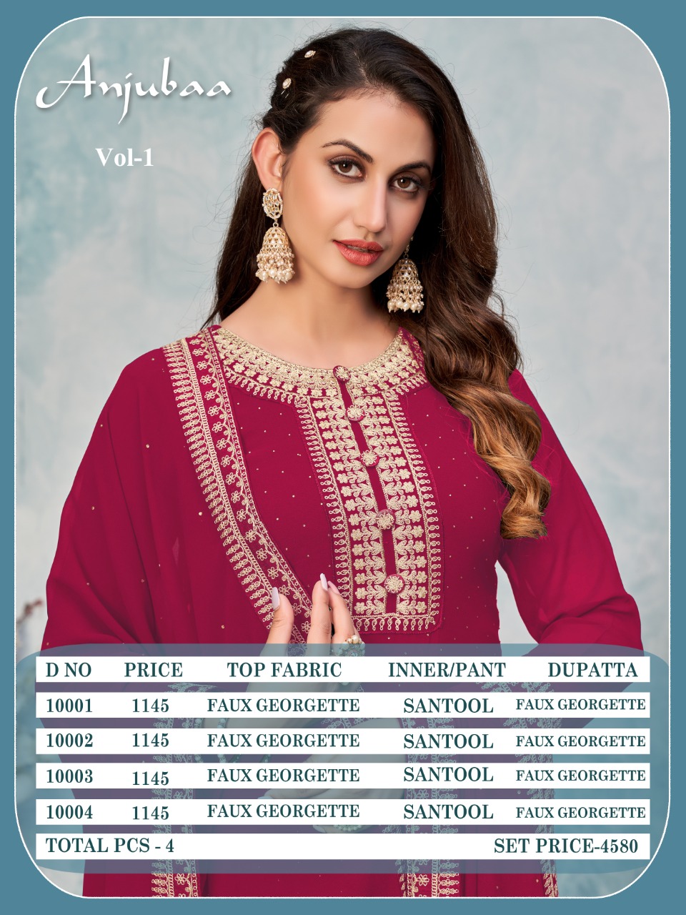 dani anjubaa vol 1 georgette new and modern style salwar suit catalog