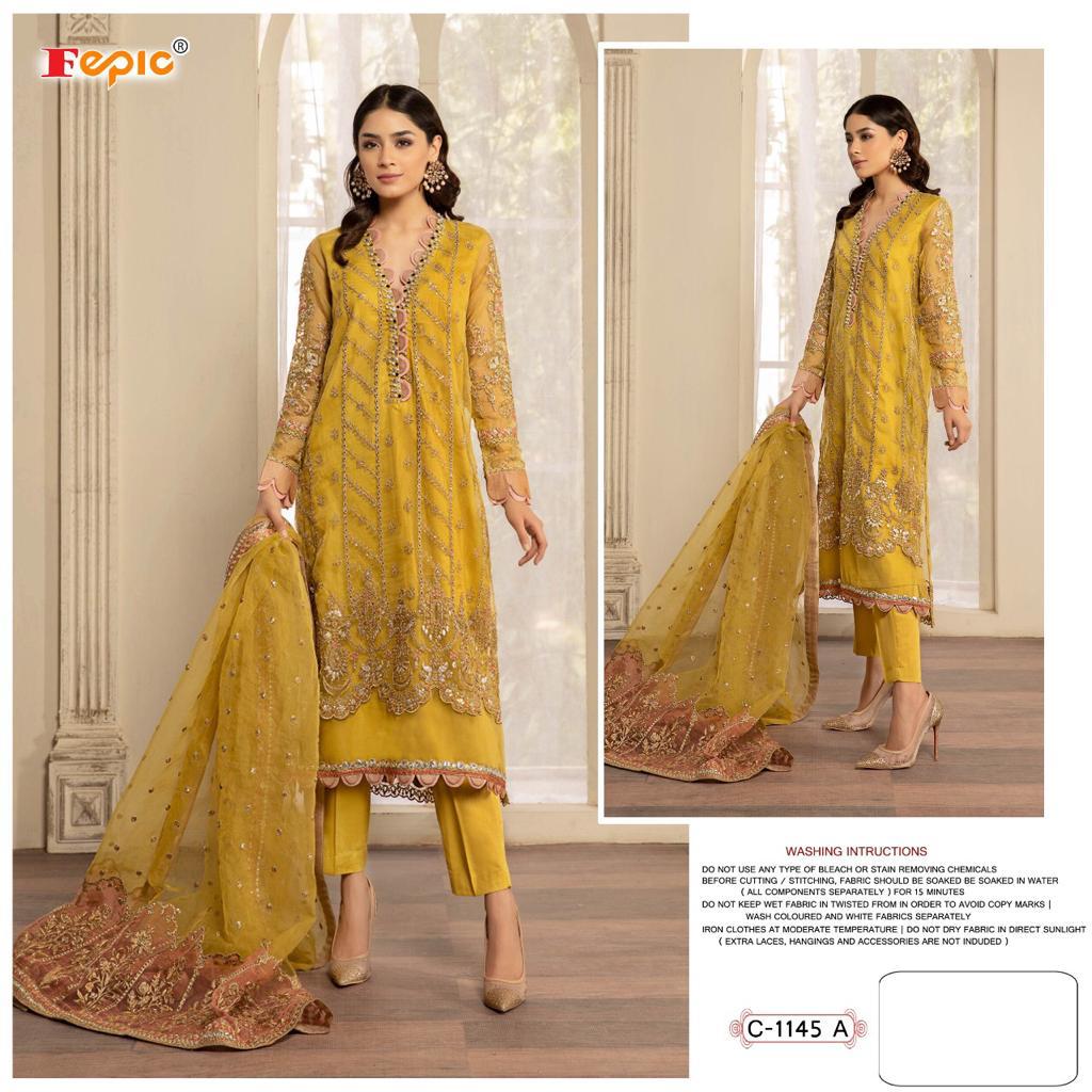 fepic rosemeen c 1145 organza heavy embroidary look salwar suit catalog