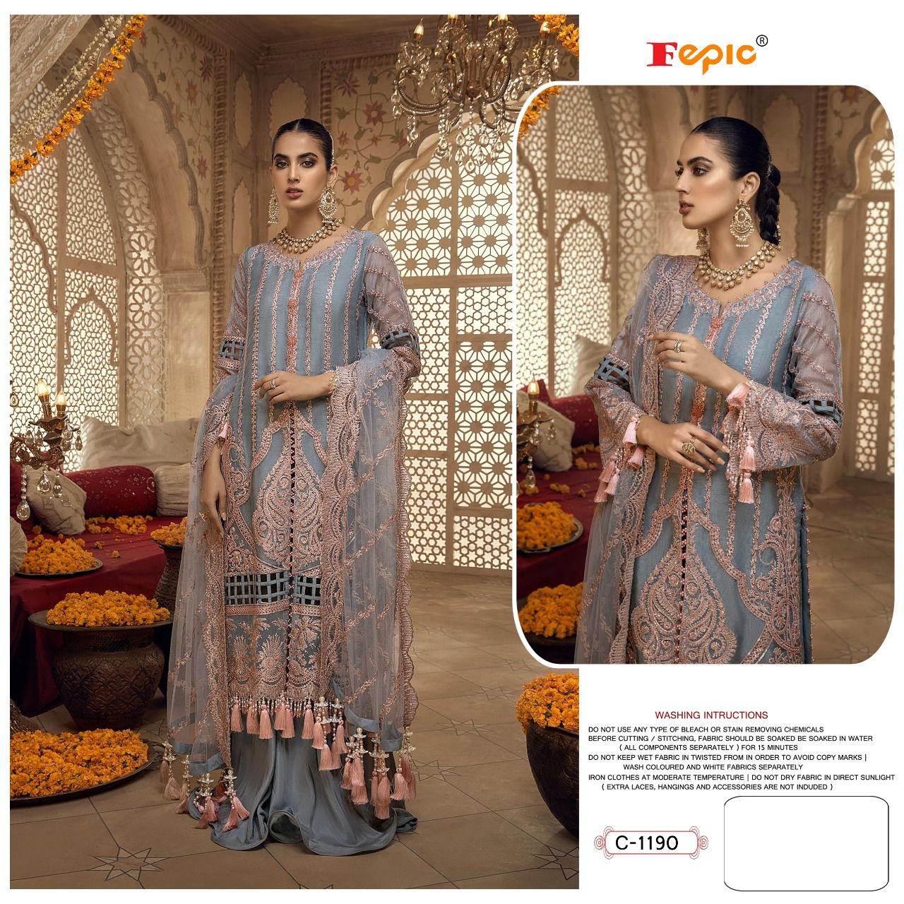 fepic rosemeen c 1190 butterfly net heavy embroidary look salwar suit single