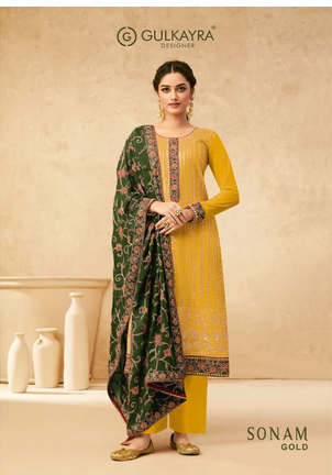 gulkayra designer sonam gold georgette gorgeous look salwra suit catalog