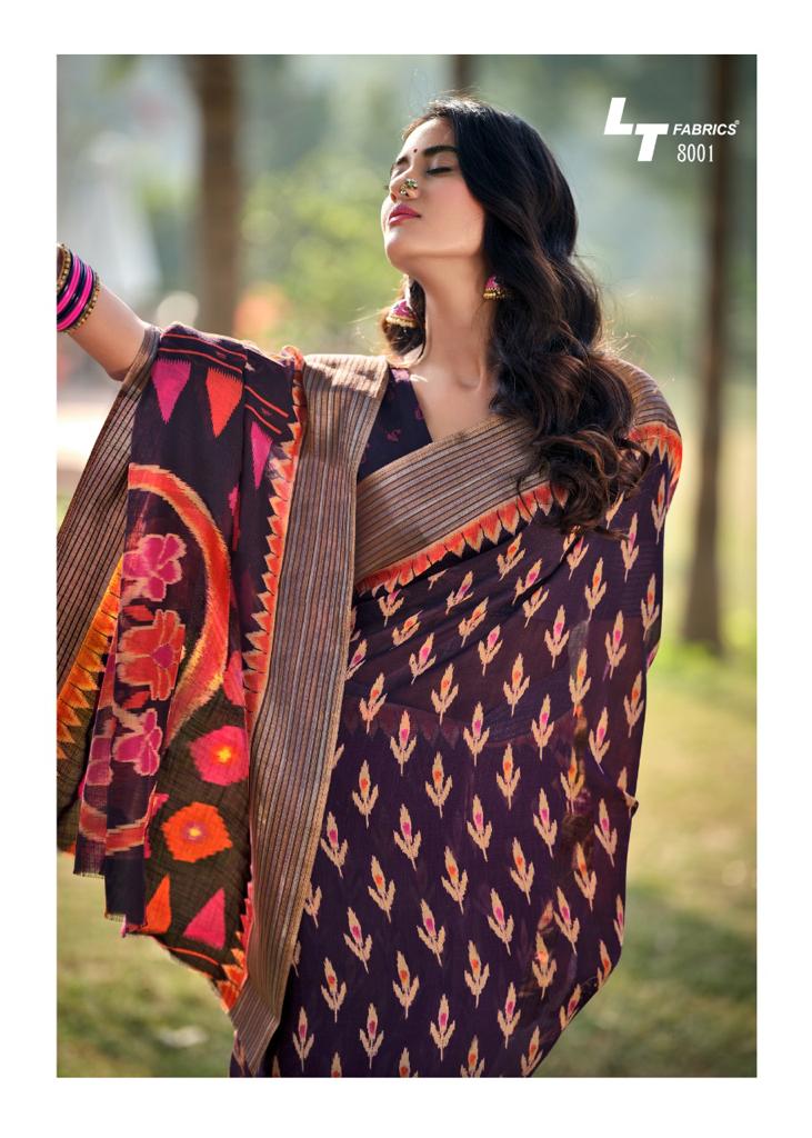 lt fashion pearl linen cotton exclusive print saree catalog