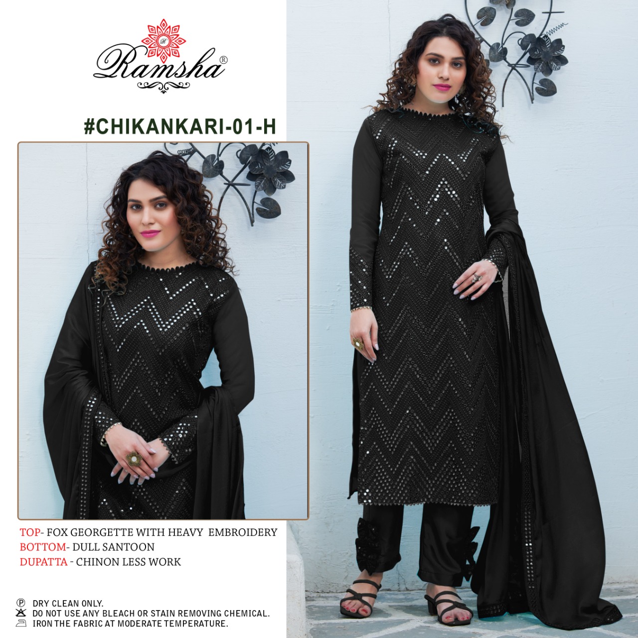 Ramsha RAMSHA Chikankari 01 H Salwar Kameez Georgette Singles