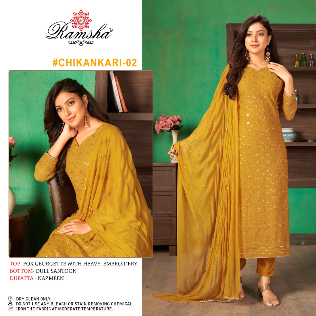 ramsha chikankari 02 georgette catchy look salwar suit single