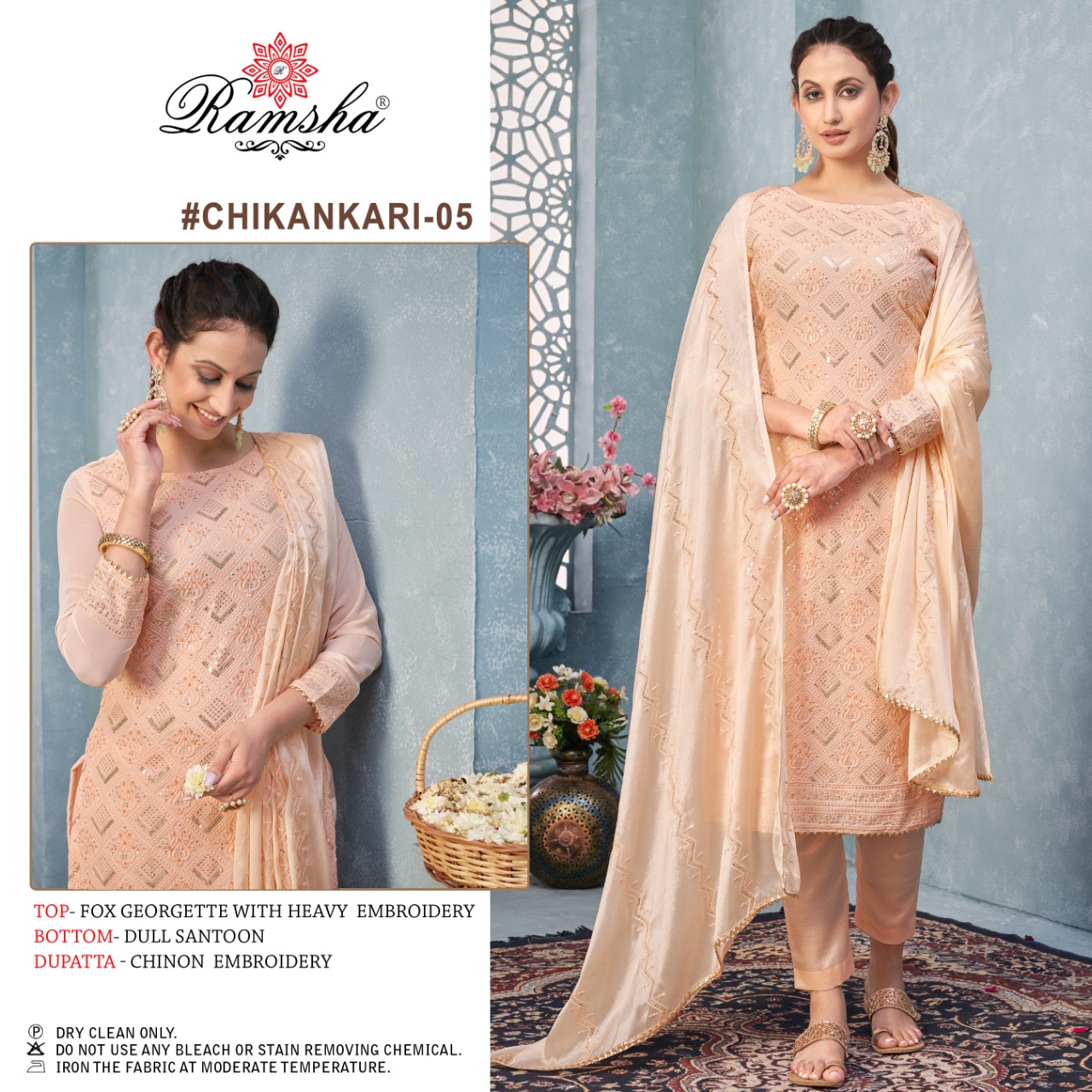 Ramsha RAMSHA Chikankari  05 Salwar Kameez Georgette Singles