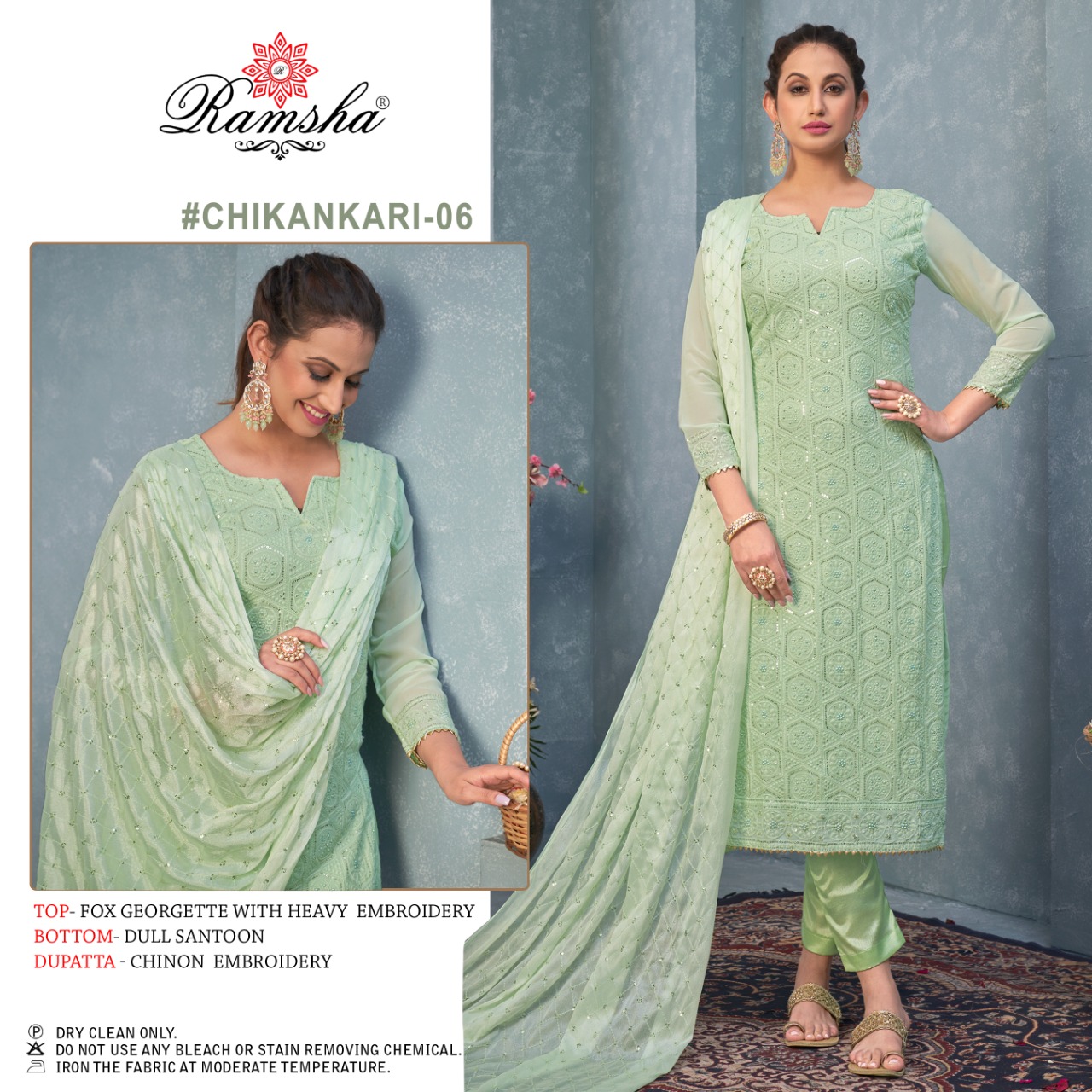 ramsha chikankari 05 and 06 georgette decent embroidary look salwar suit catalog