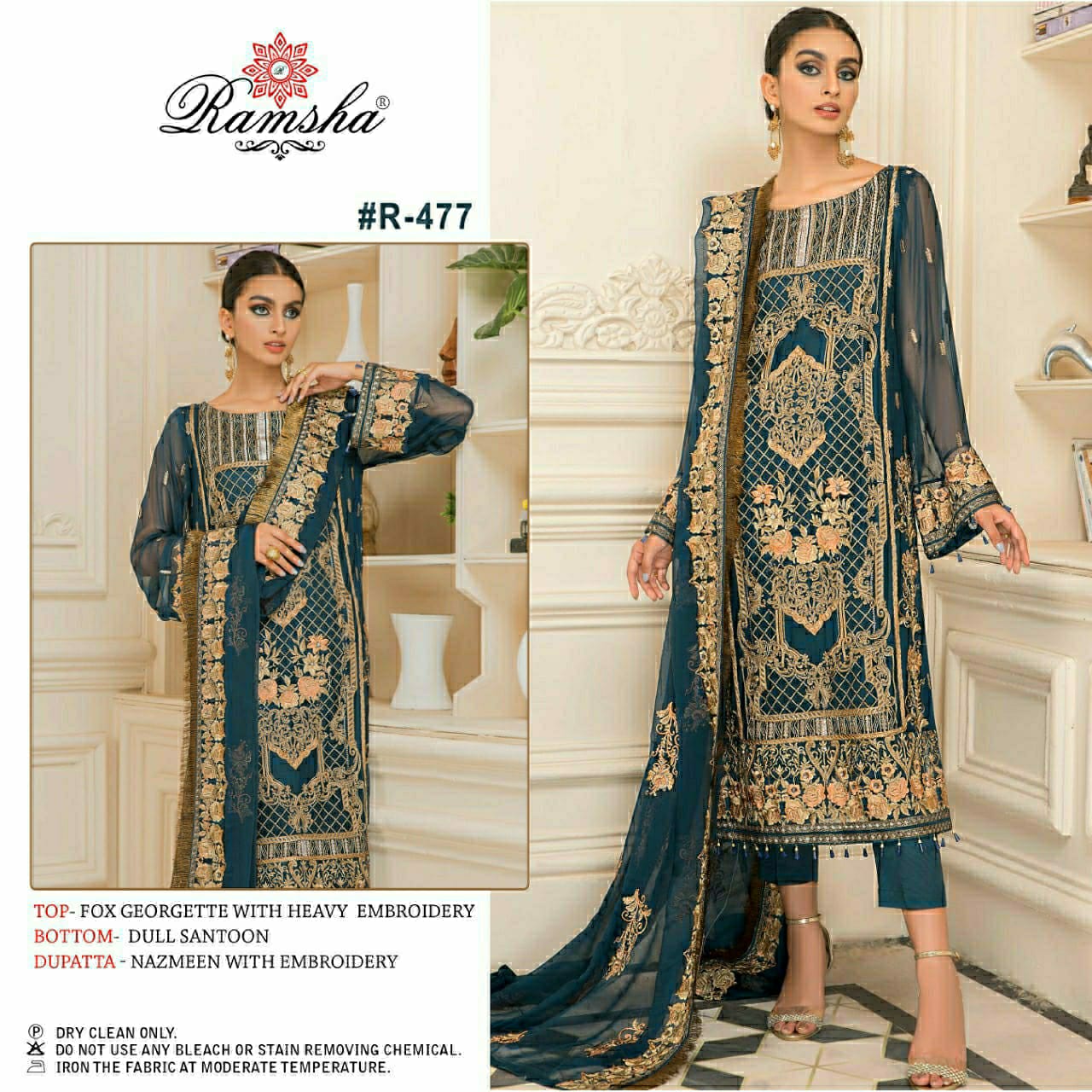 ramsha ramsha r 477 r479 georgette decent embroidary look salwar  suit catalog