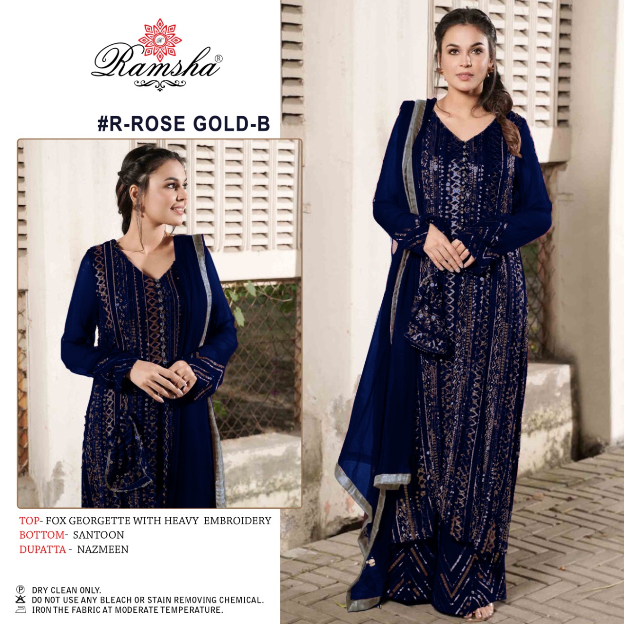 Ramsha Rose gold b Salwar Kameez Georgette Singles