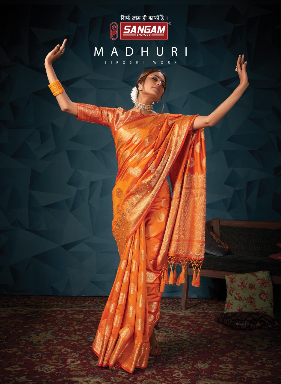 sangam print madhuri silk elegant look saree catalog