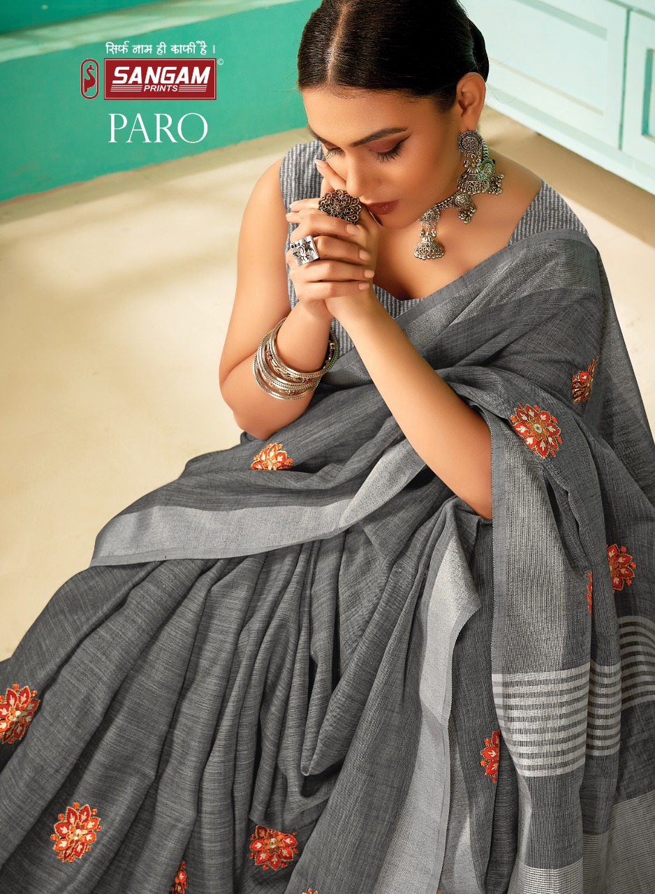 sangam print paro linen elegant saree catalog