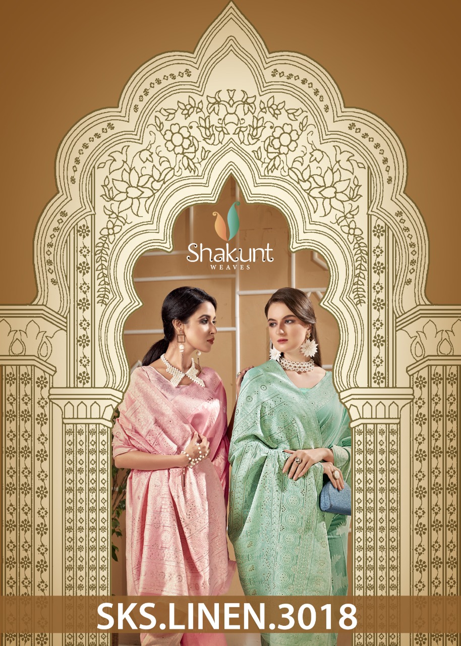 shakunt weaves SKS LINEN 3018 linen gorgeous look saree catalog