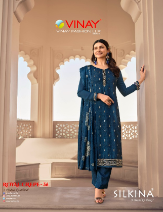 vinay fashion silkina Royal Crepe 36 Royal Crepe elegant look salwar suit catalog