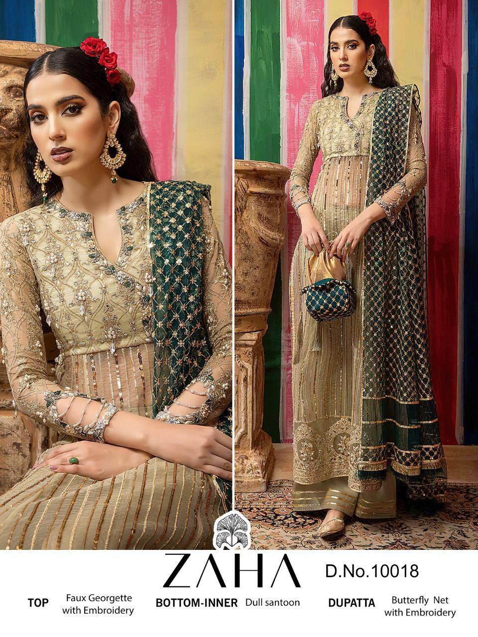 zaha zaha  10018 georgette decent embroidary look salwar suit catalog