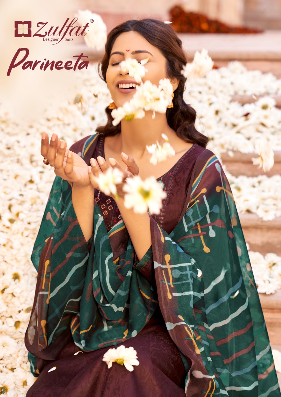 zulfat designer suit parineeta pure jam Jaquard elegant print salwar suit catalog