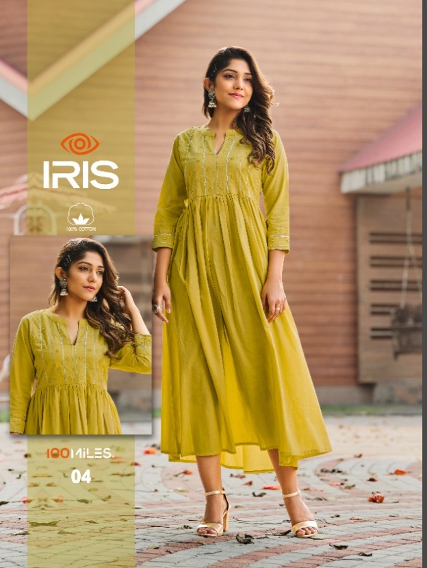 100 miles iris cotton attractive long kurti catalog