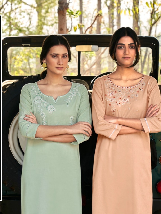 four buttons colors 13 cotton  decent embroidary look kurti catalog