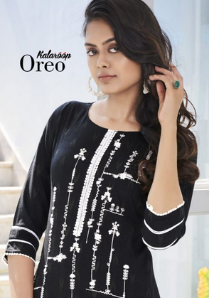 kalaroop by kajree oreo rayon attractive look kurti catalog