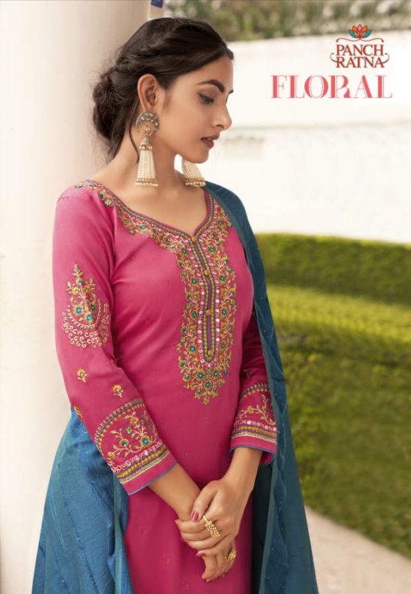 panch ratna floral  silk astonishing salwar suit catalog