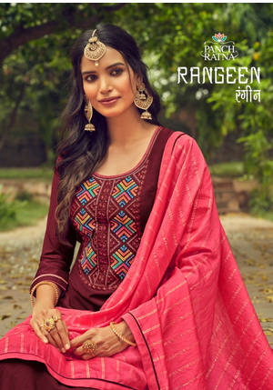 panch ratna rangeen parampara silk catchy look salwar suit catalog