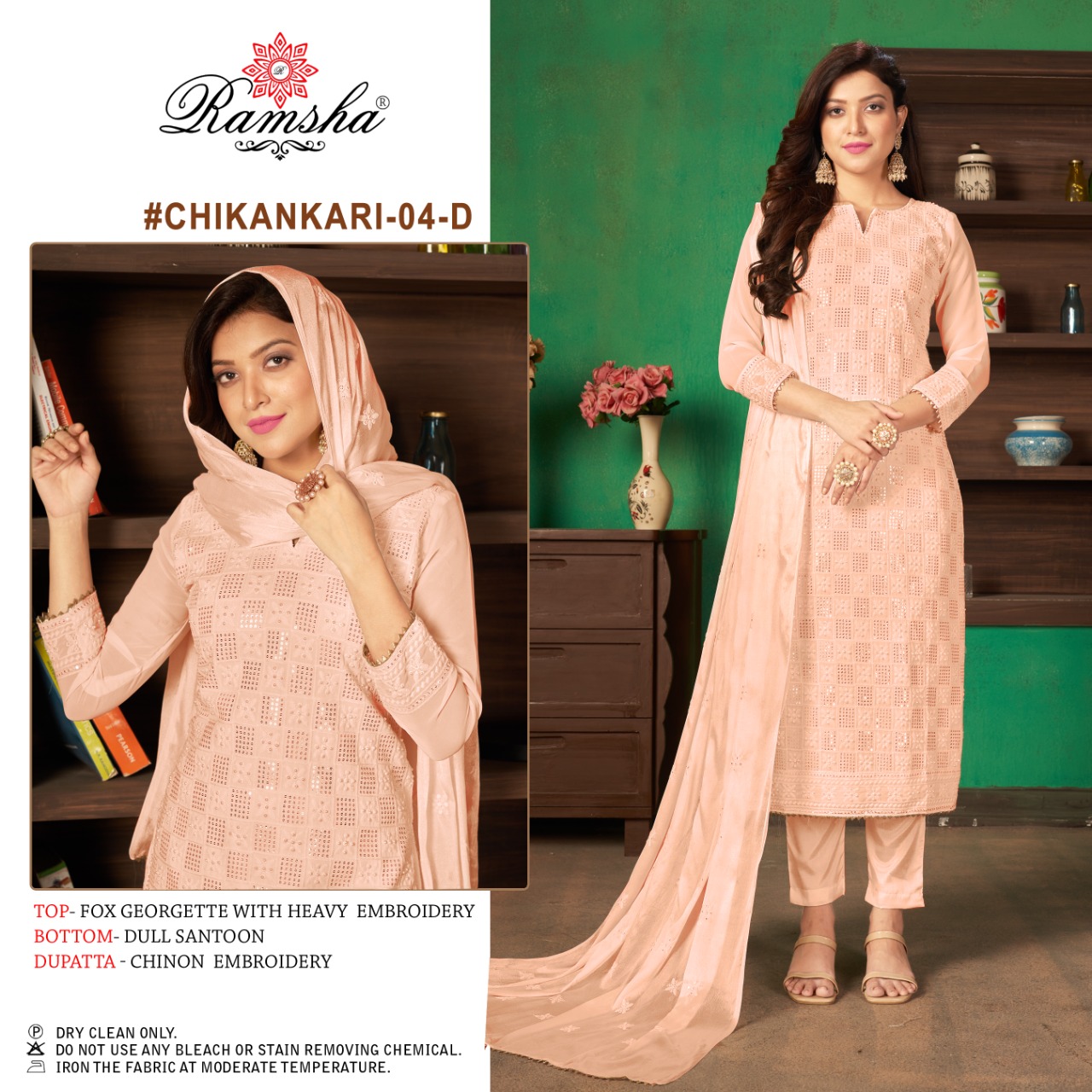 Ramsha RAMSAH Chikankari 04 D Salwar Kameez Georgette Singles