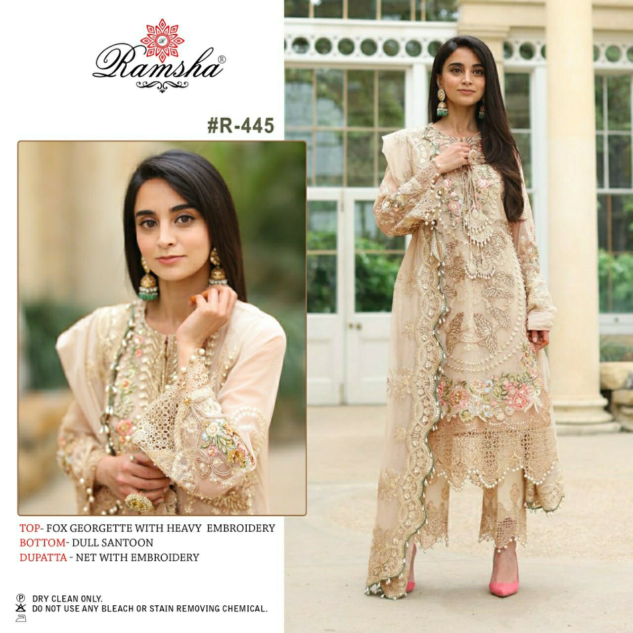 ramsha ramsha r 445 georgette decent embroidary look salwar  suit single